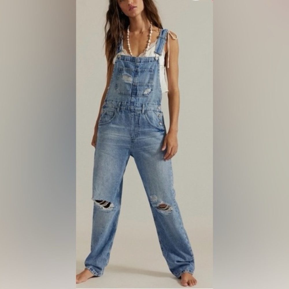 Free People Ziggy Distressed  Denim Overalls